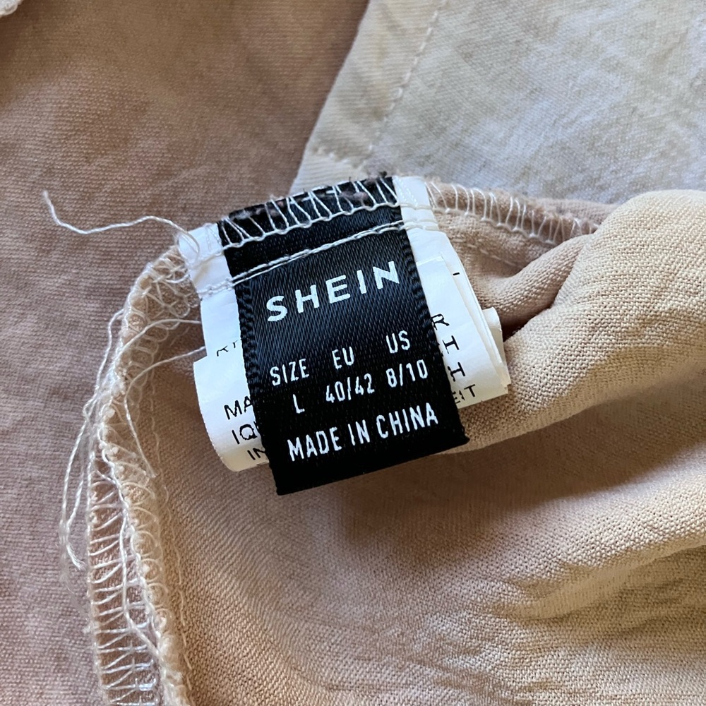 SHEIN White and Tan Color-block Dolman Short Sleeve Button Down Size L (L-XXL) - Picture 11 of 12